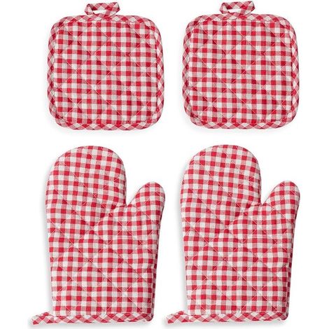 Set di 4 guanti da forno e presine resistenti al calore - Guanti da cucina in cotone extra spesso (500 gradi) (1/5)