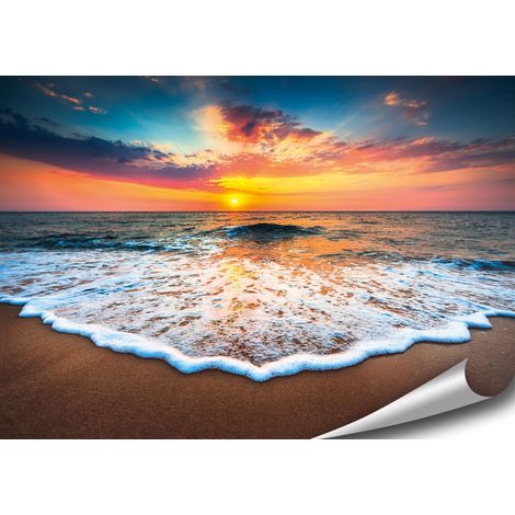 Mer Plage Poster Nature Images Photo Art Décoration Murale Moderne Salon Chambre Cuisine Vague, Coucher de Soleil, 100 cm x 70 cm, sans Cadre (1/5)
