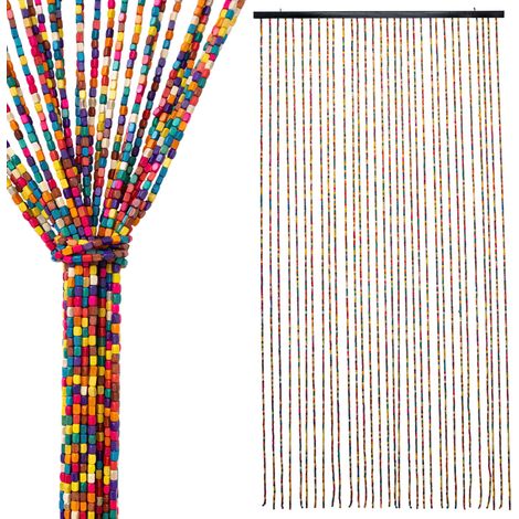 Holzperlen Türvorhang mit 31 Strängen 180 x 90 cm - bunt - Retro Perlenvorhang im Boho Chic Design