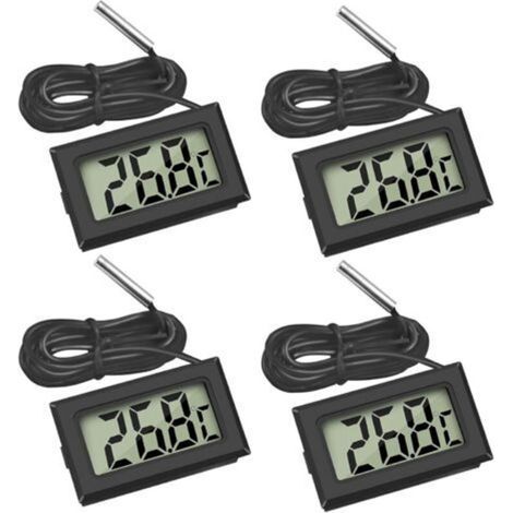 Lot de 4 thermomètres numériques LCD – Plage de mesure -50℃ à +110℃ – Sonde externe étanche pour réfrigérateur et aquarium (1/5)