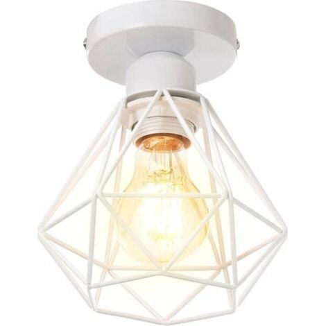 Plafonnier industriel moderne E27, abat-jour diamant 16 cm, blanc, pour chambre ou couloir (1/4)