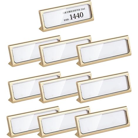 CCYKXACarte de nom en métal inclinée Horizontale en Forme de L étiquette de Prix Mini Support d'affichage Transparent avec 10 étiquettes Vierges