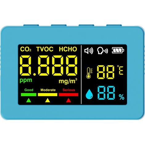 Elektrochemischer Formaldehydsensor, HCHO TVOC CO2-Luftqualitätsdetektor, hochpräziser Temperatur- und Feuchtigkeitstester, Sprachalarmfunktion, von DEBUNS (1/5)