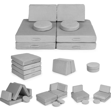 Grande divano modulare pieghevole per bambini fai da te, 8 morbidi cuscini - ECOTOYS grigio
