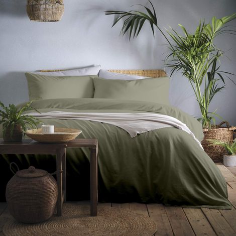 Parure de lit Vert foncé Super King Size 260 x 220 cm Vert Kaki Parure de lit Douce 100% Coton Housse de Couette Vert forêt Style literie hôtel (1/5)