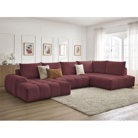 BOBOCHIC - Canapé panoramique convertible coffre EVEREST tissu chiné Angle gauche Rouge (1/5)