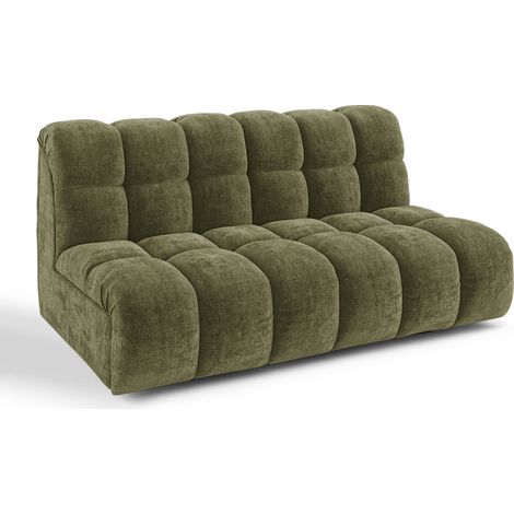 Canapé 2 places en velours gaufré vert vintage SEVEN (1/5)