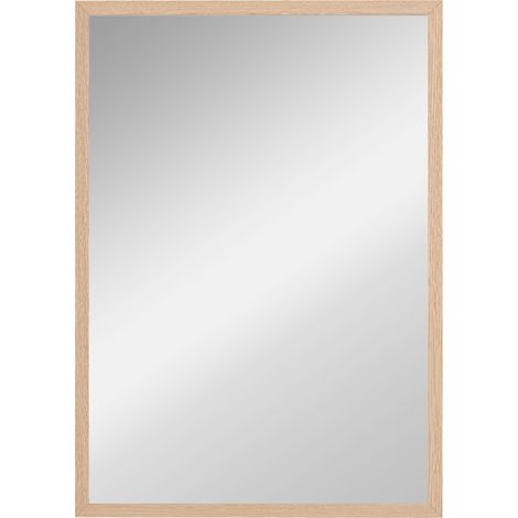 Specchio da parete rettangolare 50 x 70 cm con 4 ganci, cornice effetto legno naturale, MDF (1/5)