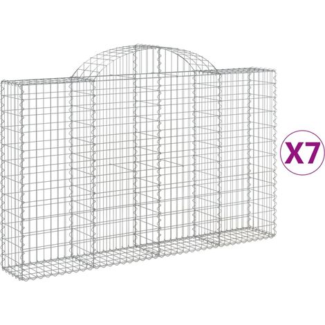 Cestas de gaviones Muro de contención arqueado Valla de jaula 7 piezas 200 x 30 x 120/140 cm Hierro galvanizado Plata 020041070