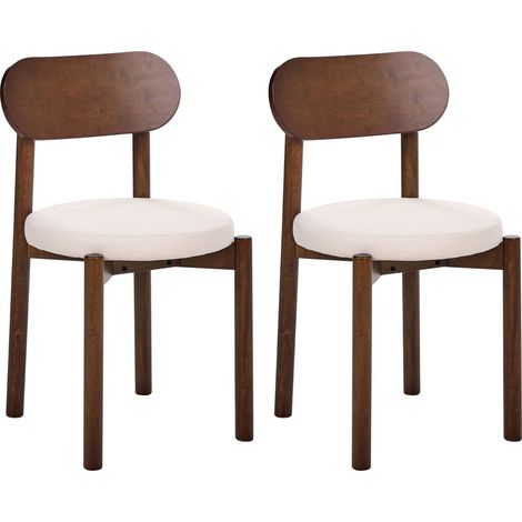 Lot de 2 Chaises de Salle à Manger Scandinave Structure en Bois Assise en Tissu sans Accoudoirs Marron et Beige Clair Paulina