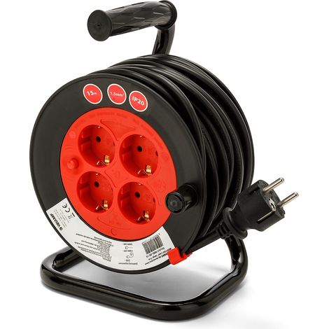 Avvolgicavo VELAMP da 15 m con 4 prese e protezione IP20. (1/5)