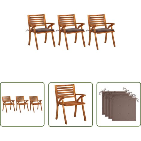 The Living Store Chaises à manger de jardin avec coussins lot de 3 Acacia massif - Chaise De Jardin - Fauteuil De Jardin - Acacia Massif - Meubles De Jardin - Mobilier De Jardin (1/5)