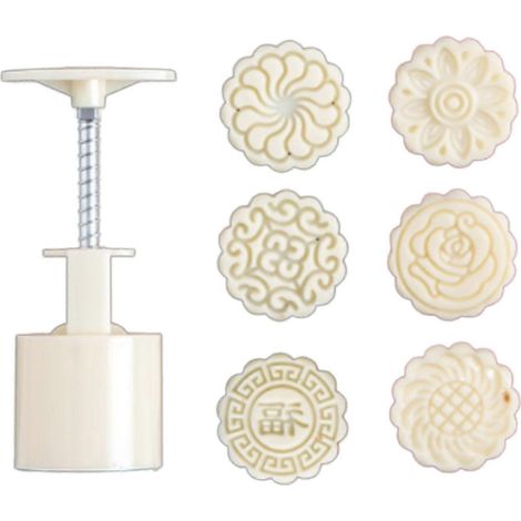 60-75 g Mondkuchenform, 6-teiliges Set mit Blumenstempeln, Handpresse, Mondkuchen-Gebäckform, DIY-Backform, Mondfest (1/5)