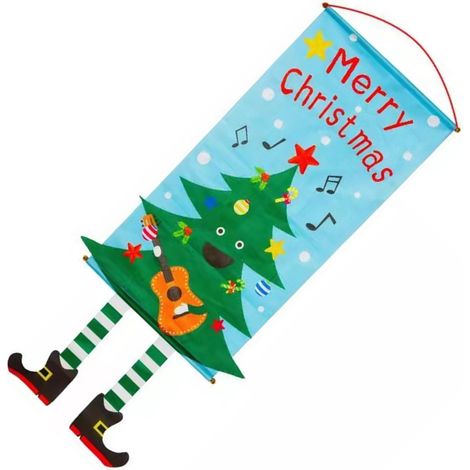 Drapeau de Noël décoratif vertical à suspendre au mur pour jardin, bureau, école, magasin ou sapin. (1/5)