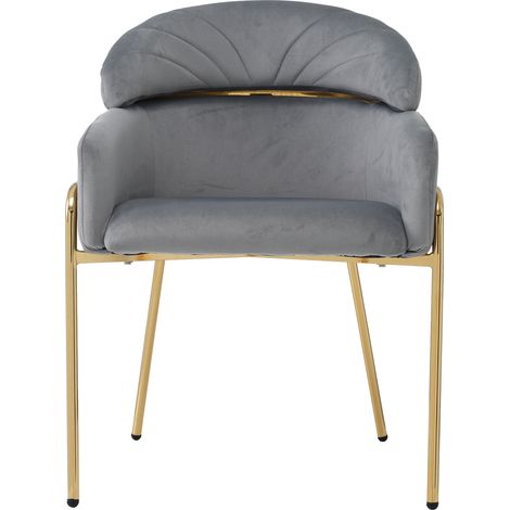 Silla de comedor gris de terciopelo, pack de 2, con patas metálicas (1/5)