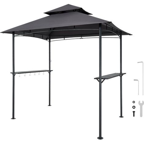 Gazebo de Barbecue, 243 x 150 cm, Tonnelle de BBQ Extérieur avec Toit à 2 Niveaux, Abri de Barbecue de Patio en Acier à Revêtement de Poudre, pour Grillades, Fêtes, Pique-niques, Jardin, Patio (1/5)