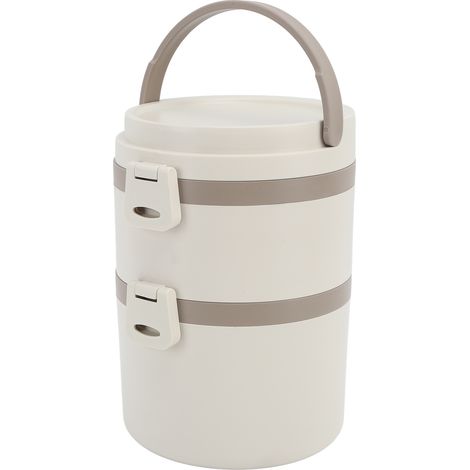 Set aus 2-stöckigen Bento-Boxen, 1,7 l, cremeweiß, Edelstahl 304, faltbar, isoliert, tragbare Lunchbox für Büro und Reisen (1/5)