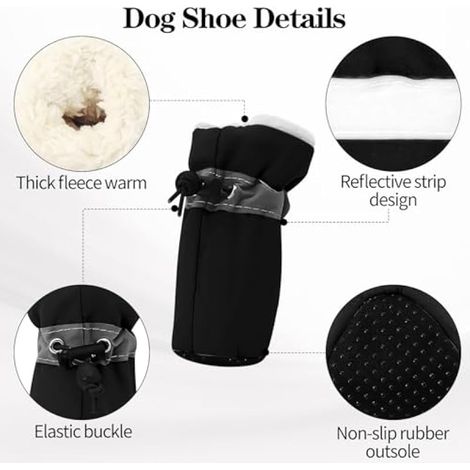 Bottes pour chien, protection antidérapante pour les pattes, bottes de neige antidérapantes avec bandes réfléchissantes pour chiens de petite et moyenne taille (noir - taille 3) (1/3)