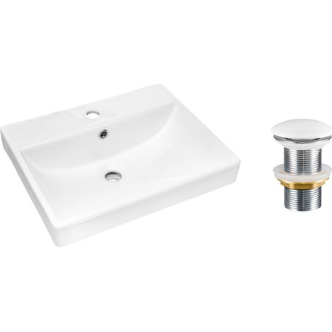 Lavabo da appoggio rettangolare 50x40 cm bianco lucido in ceramica con piletta clic-clac inclusa