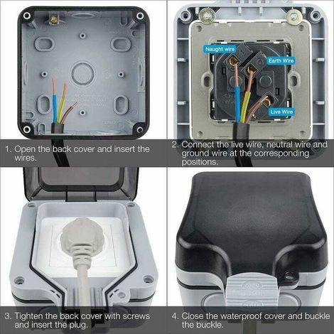 Prise Étanche Extérieure IP66 avec Couvercle de Protection, Prise de Courant Complète pour Jardin, Terrasse ou Garage (1/3)