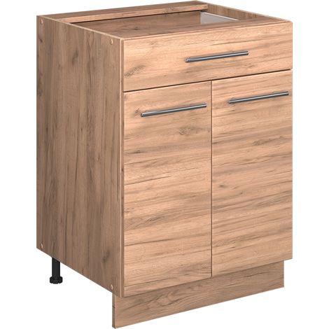 Meuble cuisine Fame-Line, Chêne de force doré, 60cm avec tiroir, PT Chêne, Vicco