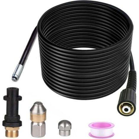 Pair 15m Déboucheur Canalisation Pour Karcher Nettoyeur Haute Pression Déboucheur Canalisation Professionnel Compatible K2-K7/HD/HDS 180Bar 60C° (1/4)