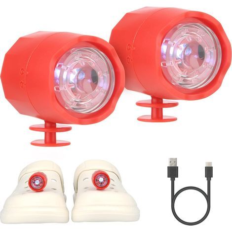 Scheinwerfer für Krokodile, 2 Stück LED-Licht Clog-Schuhe Scheinwerfer IPX5 wasserdichte Schuhlichter für Spaziergänge mit dem Hund, Camping, Typ-C-Ladelicht, geeignet für Erwachsene Kinder (Rot) (1/5)