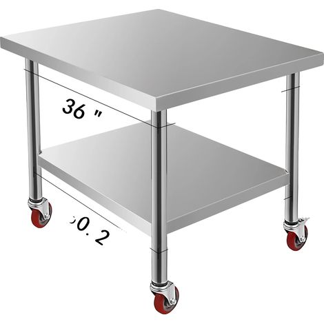 Mesa de preparación de cocina de acero inoxidable, 4 ruedas giratorias, capacidad de carga de hasta 100 kg-300 kg, 36 x 30 pulgadas. (1/2)