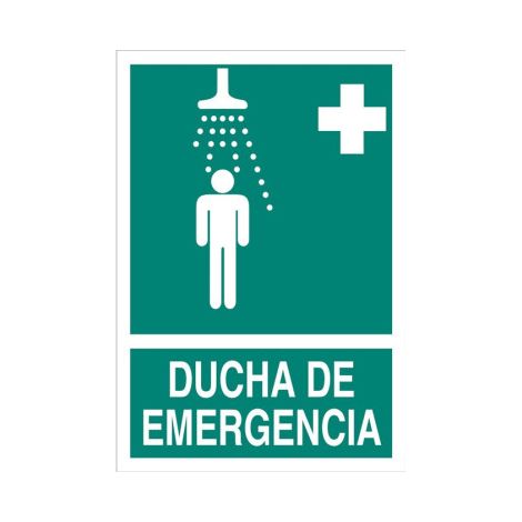 Señal de Ducha de Emergencia (texto y pictograma) luminiscente                                                   Señal PVC luminiscente       210X148