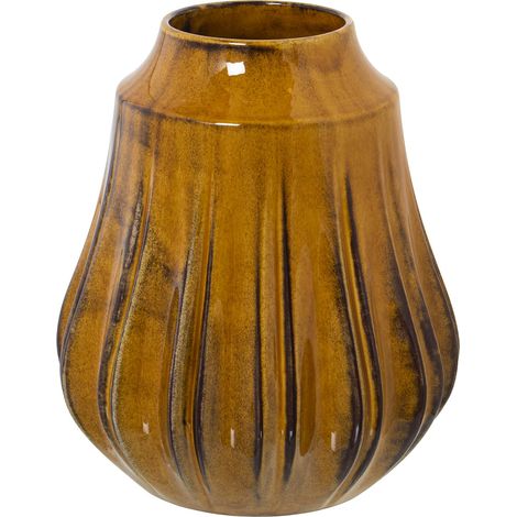 Vase de Table en céramique Jaune réactif Brillant 21 x 24 cm, Bouche 8,5 cm (1/3)