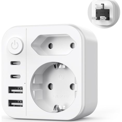 6 en 1 Adaptateur Prise Anglaise,3250W Adaptateur de Voyage UK avec 2 Prises et 2 USB et 2 Type-C,Adaptateur Type G pour Irlande Dubaï Malaisie Maldives Angleterre (1/5)