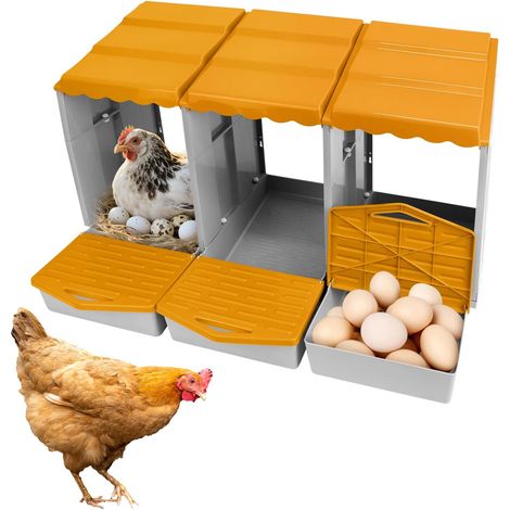 Nichoir à poules pour 3 chambres, supports en plastique, nid ventilé, facile à nettoyer, durable, installation murale et collecte des œufs (1/5)