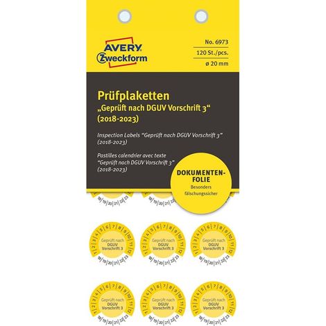 120x Prüfplaketten Geprüft gem. DGUV 2018-2023 20mm Gelb Folie (1/4)