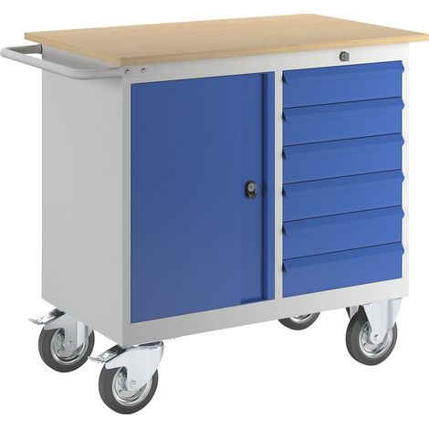 eurokraft pro, Établi compact mobile, avec 6 tiroirs, 1 porte (1/5)