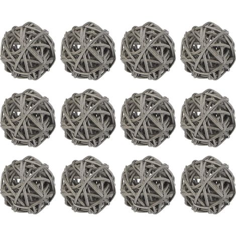12 x Decorative Rattan Wicker Balls 1.2 Inches for Vase Fillers, Wedding, Garden, Corridor Party, Grey (1/5)