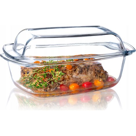 KADAX Plat à Gratin en Verre Résistant à la Chaleur avec Couvercle et Poignées, Cocotte Transparente pour la Cuisson au Four (Rectangulaire, 5.1 L) (1/5)