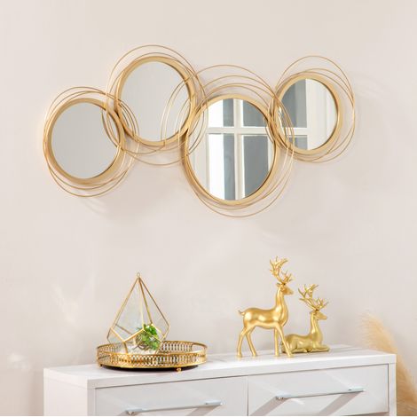Decorazione da parete con specchi in metallo dorato - set di 4 specchi rotondi, 107 x 56 cm (1/5)