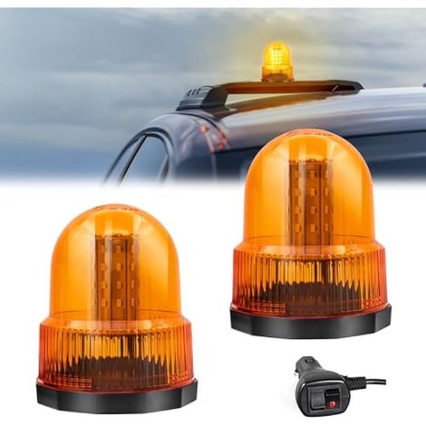 2 IN 1 Gyrophare Orange LED Magnétique 12V/24V,40LED Gyrophare LED Rotatif Orange avec 7 Modes Avertissement Stroboscope d'Urgence Clignotement de Récupération Flash avec prise allume-cigare (1/5)