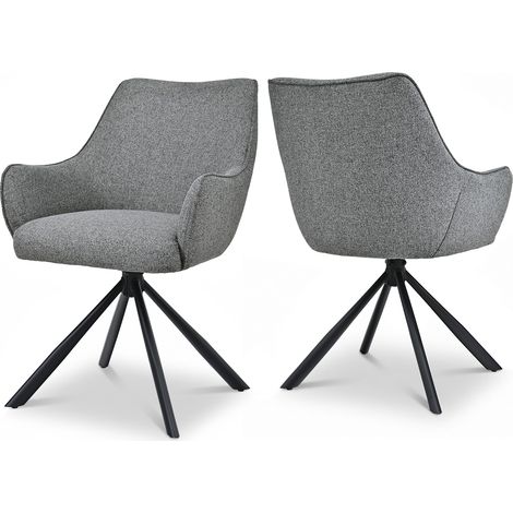 Bon Furni Sillas de Comedor Giratorias 360° con Reposabrazos, Tapizadas en tela gris paloma, juego de 2 (1/5)