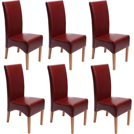 Lot de 6 chaises Latina, salle à manger, cuir reconstitué - rouge, pieds clairs (1/2)