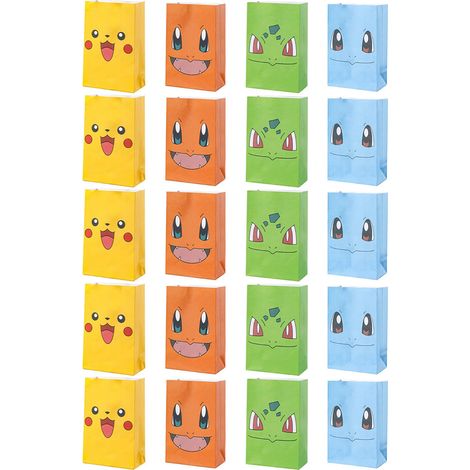 20 Sacs Cadeaux Animaux Cartoon Colorés en Kraft pour Fêtes, Sachets de Bonbons Enfants, Papier Jaune Bleu Vert Orange (1/5)