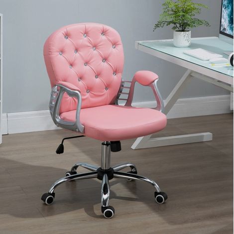 Sedia ufficio in pelle rigenerata rosa, imbottita, altezza regolabile, 59,5 x 60,5 x 93-103 cm (1/5)