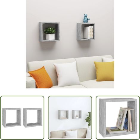 Étagères suspendues - Étagères cube murales 2 pcs Gris béton 30x15x30 cm (1/5)