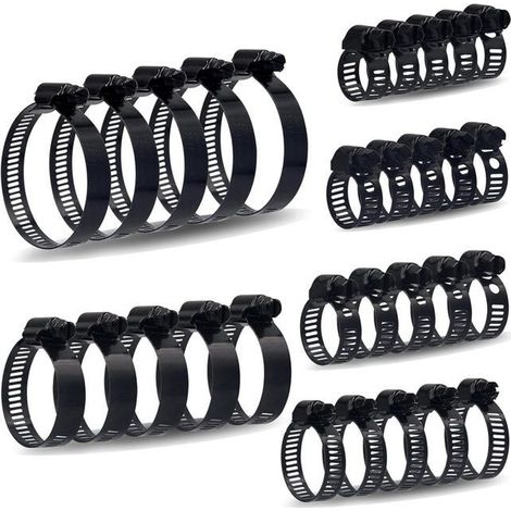 30 abrazaderas de manguera surtidas de acero inoxidable con 6 abrazaderas ajustables de 6 a 51 mm para fontanería y automoción (negro) (1/5)