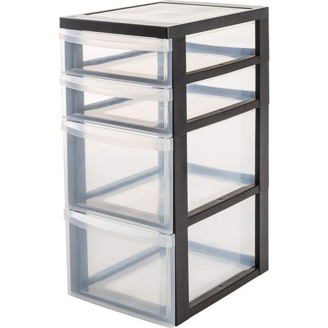 Tour de rangement plastique, 4 Tiroirs Mix, Noir, DC-322 (1/5)