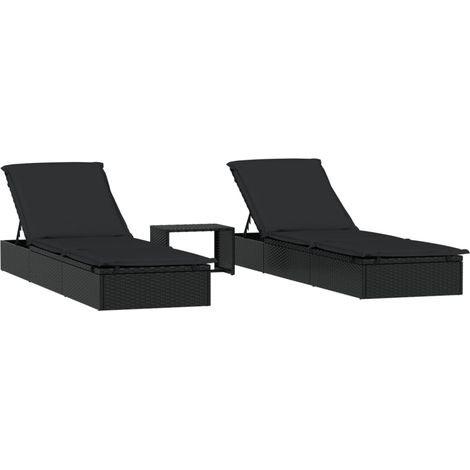 Lettini Prendisole 2pz con Tavolino Nero in Polyrattan vidaXL (1/5)