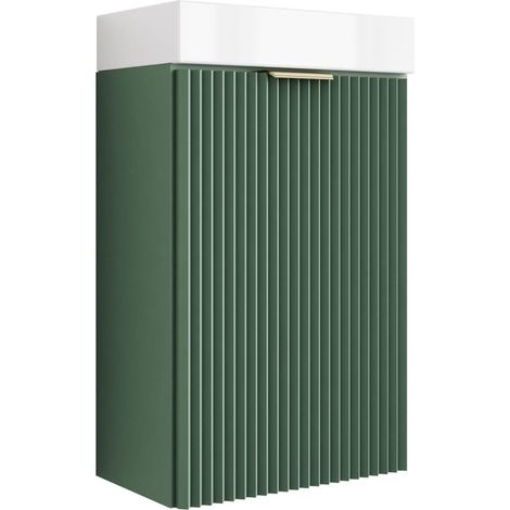 Mobile da bagno con frontale scanalato 40 cm con lavabo, verde, con maniglia dorata, 40,5 × 22,5 × 57 cm (1/5)