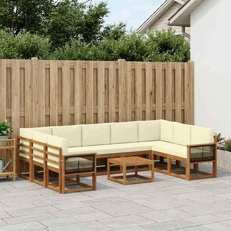 vidaXL Outdoor-Sofagarnitur 10 pcs Natur und Creme Massivholz Akazie (1/5)