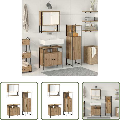 vidaXL Waschbeckenunterstuhl - Badezimmermöbel-Set mit Regal mit Tür 3 pcs Braun Holzwerkstoff (1/5)