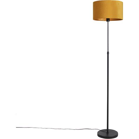 Floor Lamp Black with Velvet Lampshade Mustard Yellow with Gold 35 cm - Parte